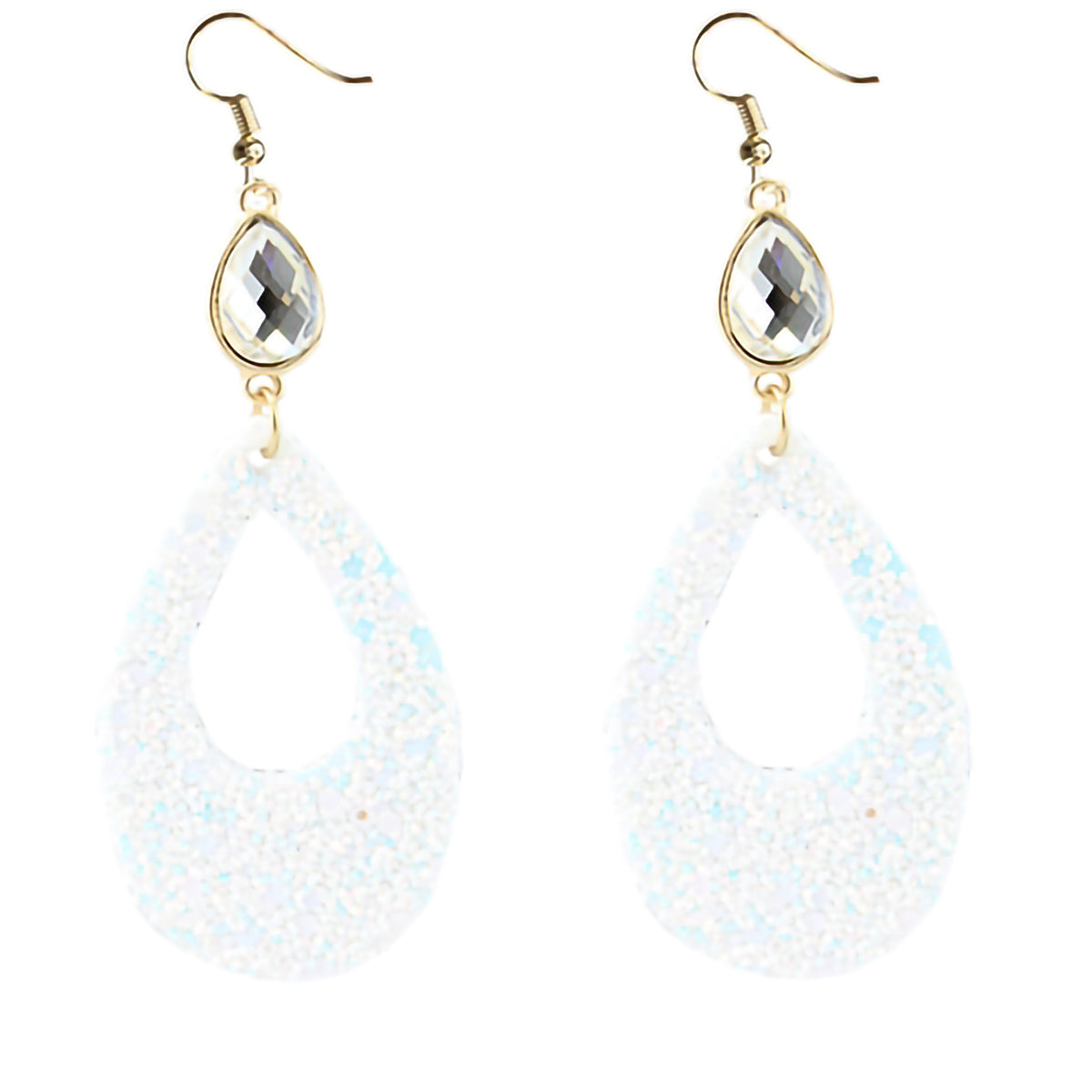 73640 - Druzzy Crystal Earrings - White AB - Fashion Jewelry Wholesale