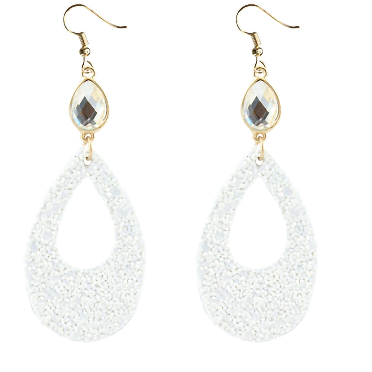 73640 - Druzzy Crystal Earrings - White - Fashion Jewelry Wholesale