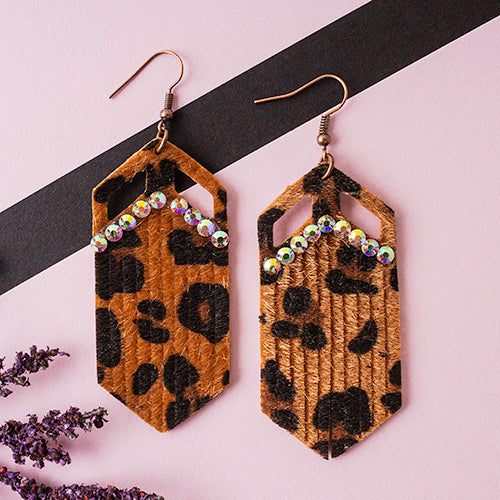 73645 - Leopard Earrings with Crystals - Dark Leopard