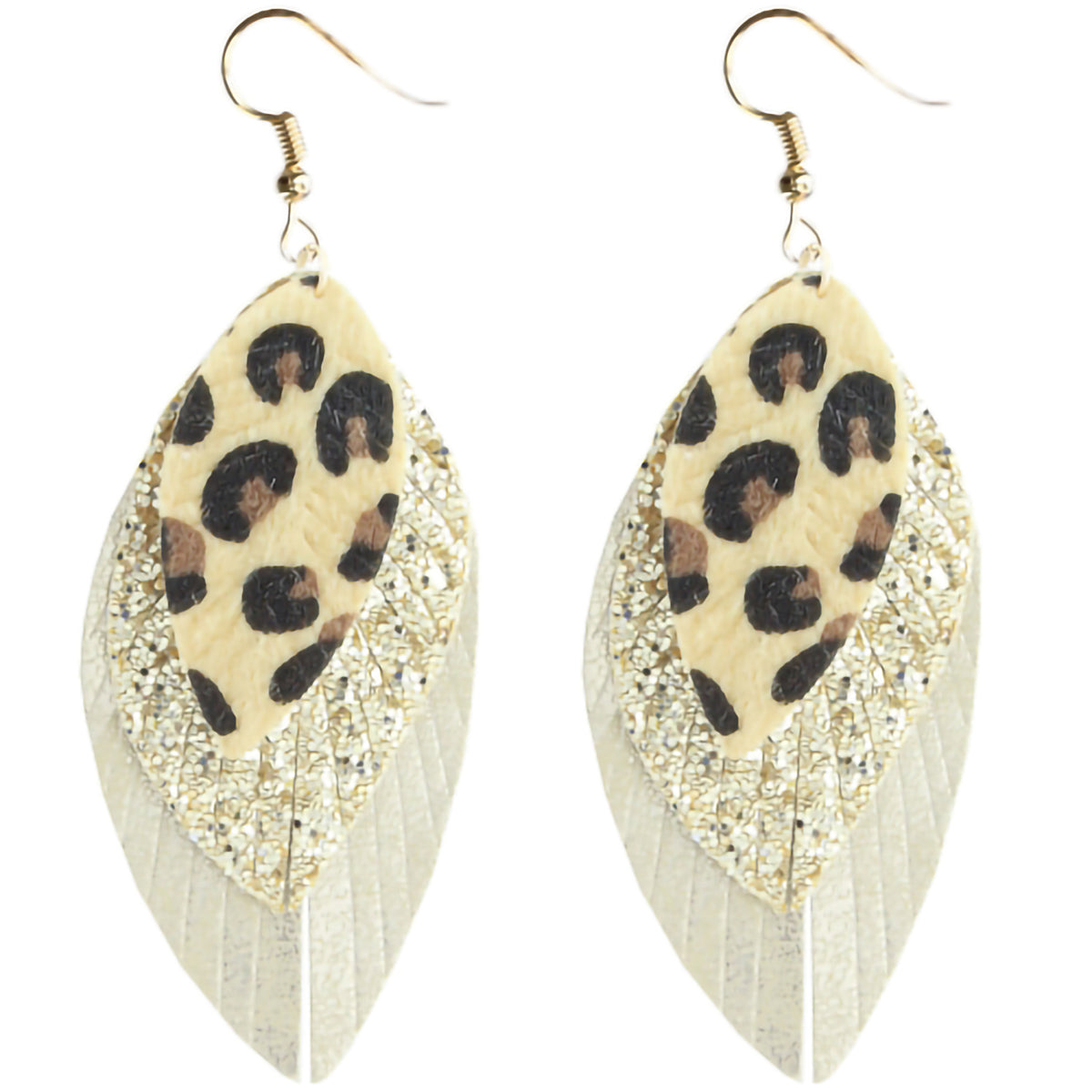 73648 - Glitter 3 Layered Earrings - Gold - Fashion Jewelry Wholesale