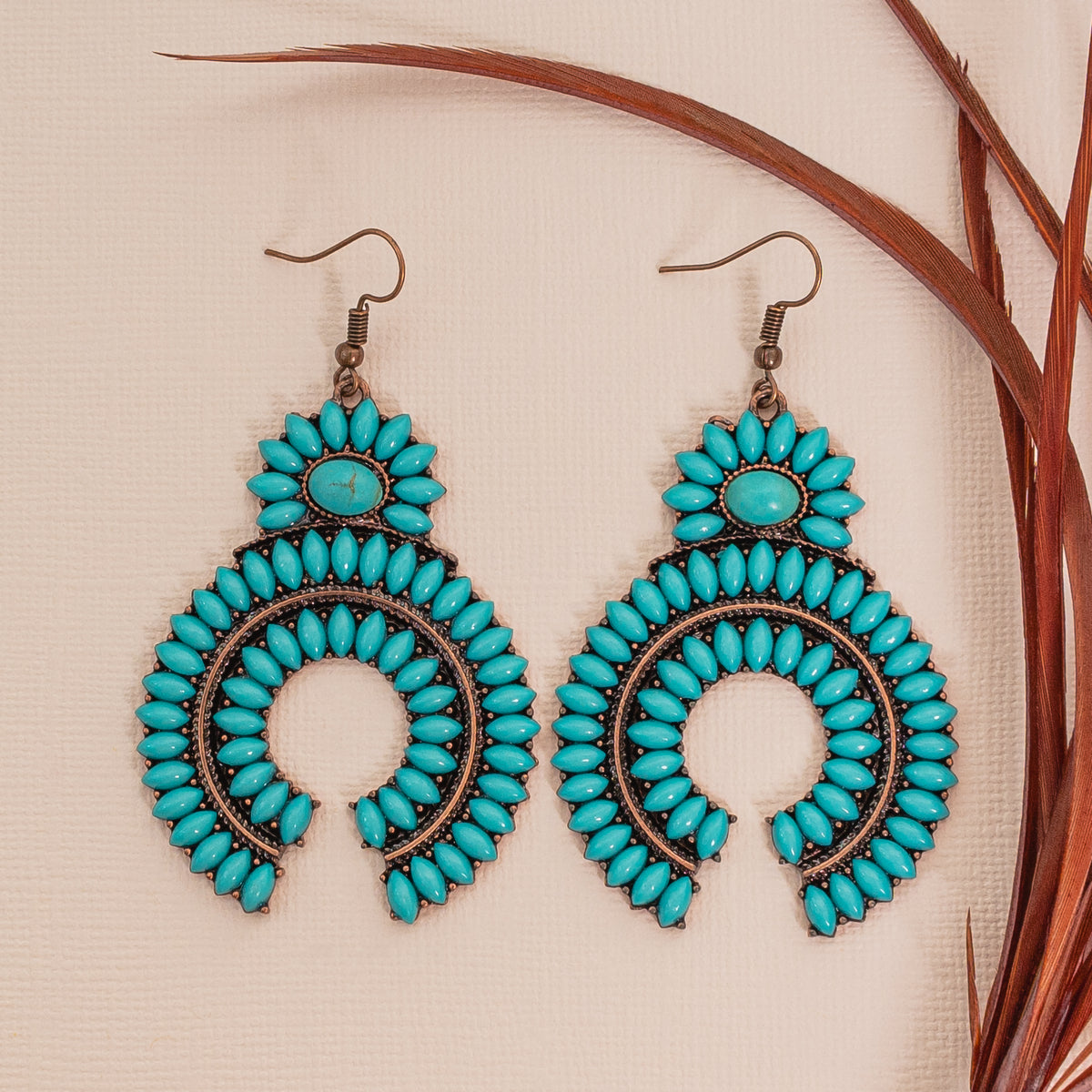 73669 - Squash Blossom Earrings - Turquoise & Copper