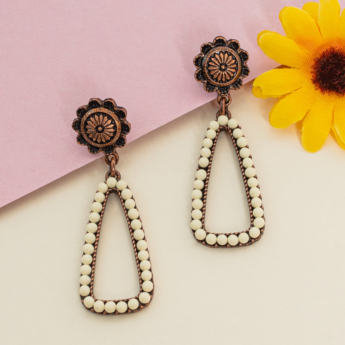 73703 - Dainty Squash Blossom Earrings - Ivory & Copper