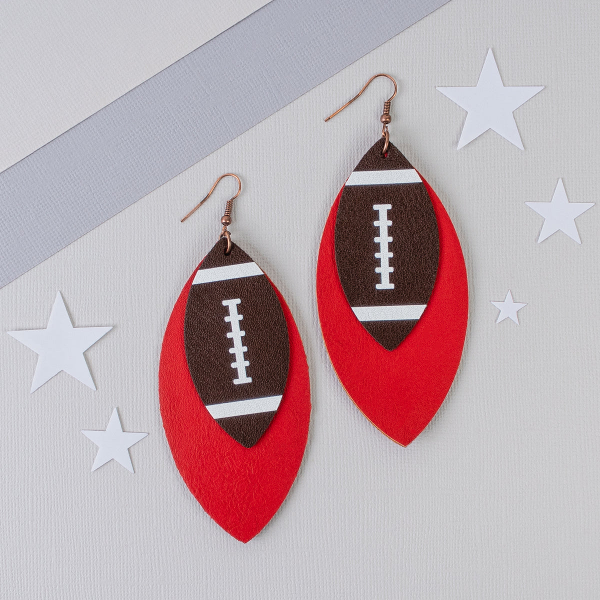 73754 - Football Earrings - Red - Fashion Jewelry Wholesale