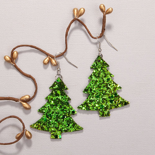 73758 - Christmas Tree Earrings - Green - Fashion Jewelry Wholesale