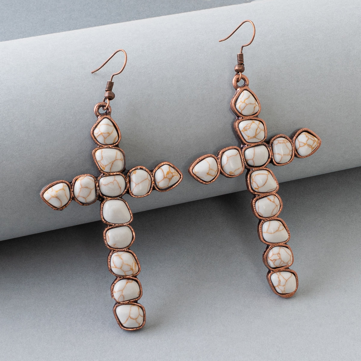 73770 - Turquoise Cross Earrings - Ivory & Copper