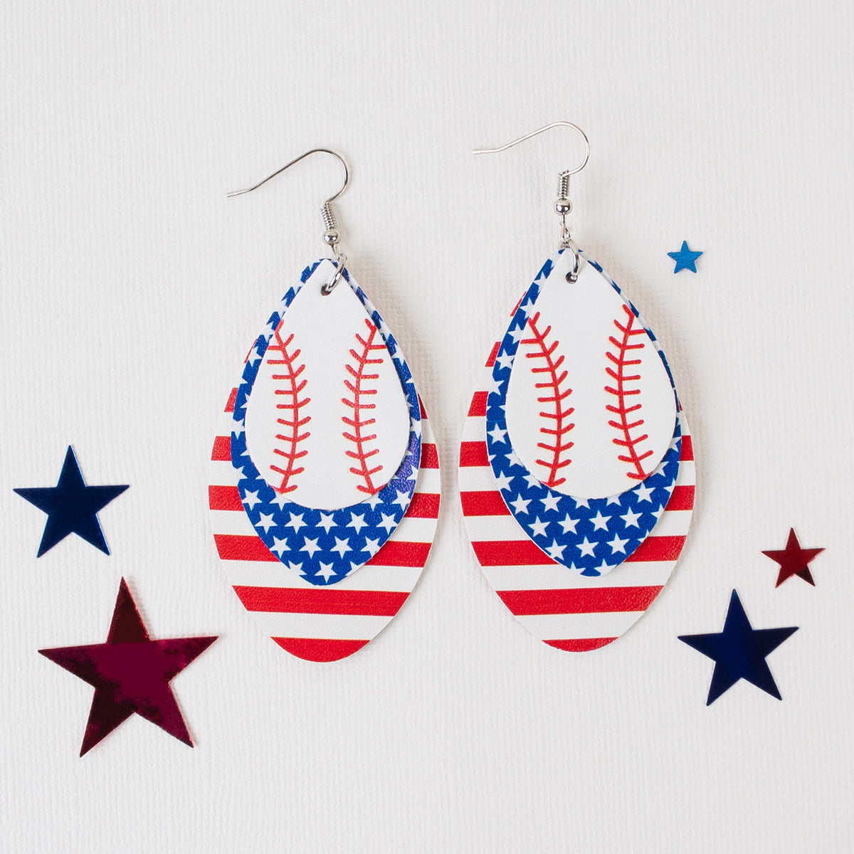 73839 - Baseball Earrings - Red, White, & Blue