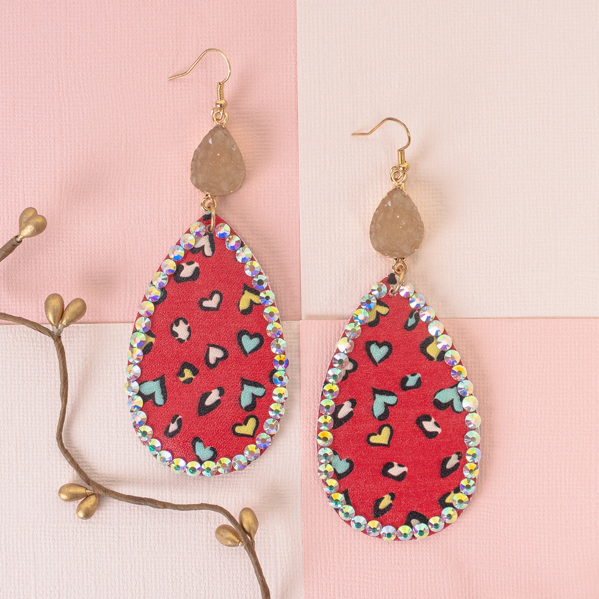 73909 - Crystal Leopard Gem Earrings - Red