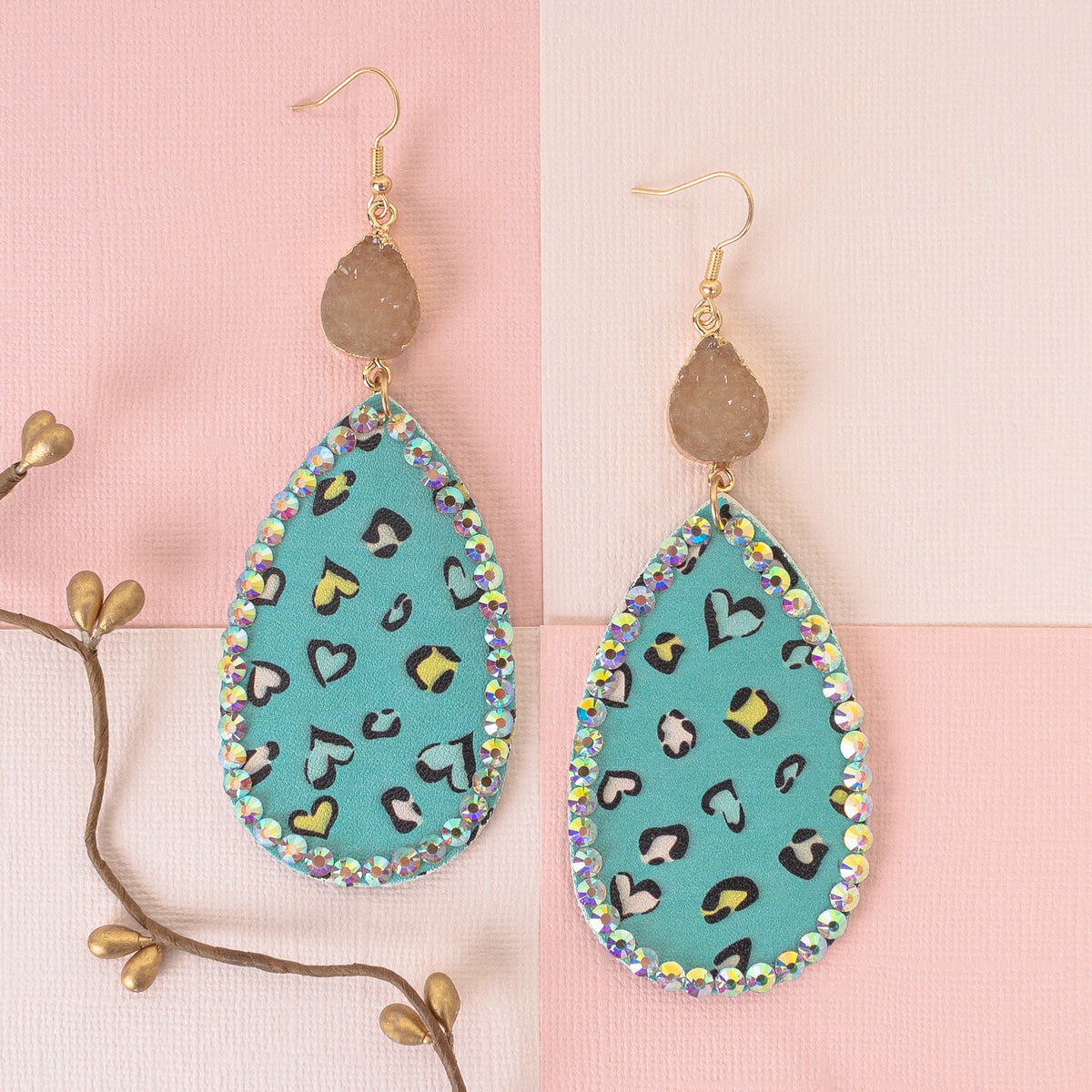 73909 - Crystal Leopard Gem Earrings - Turquoise