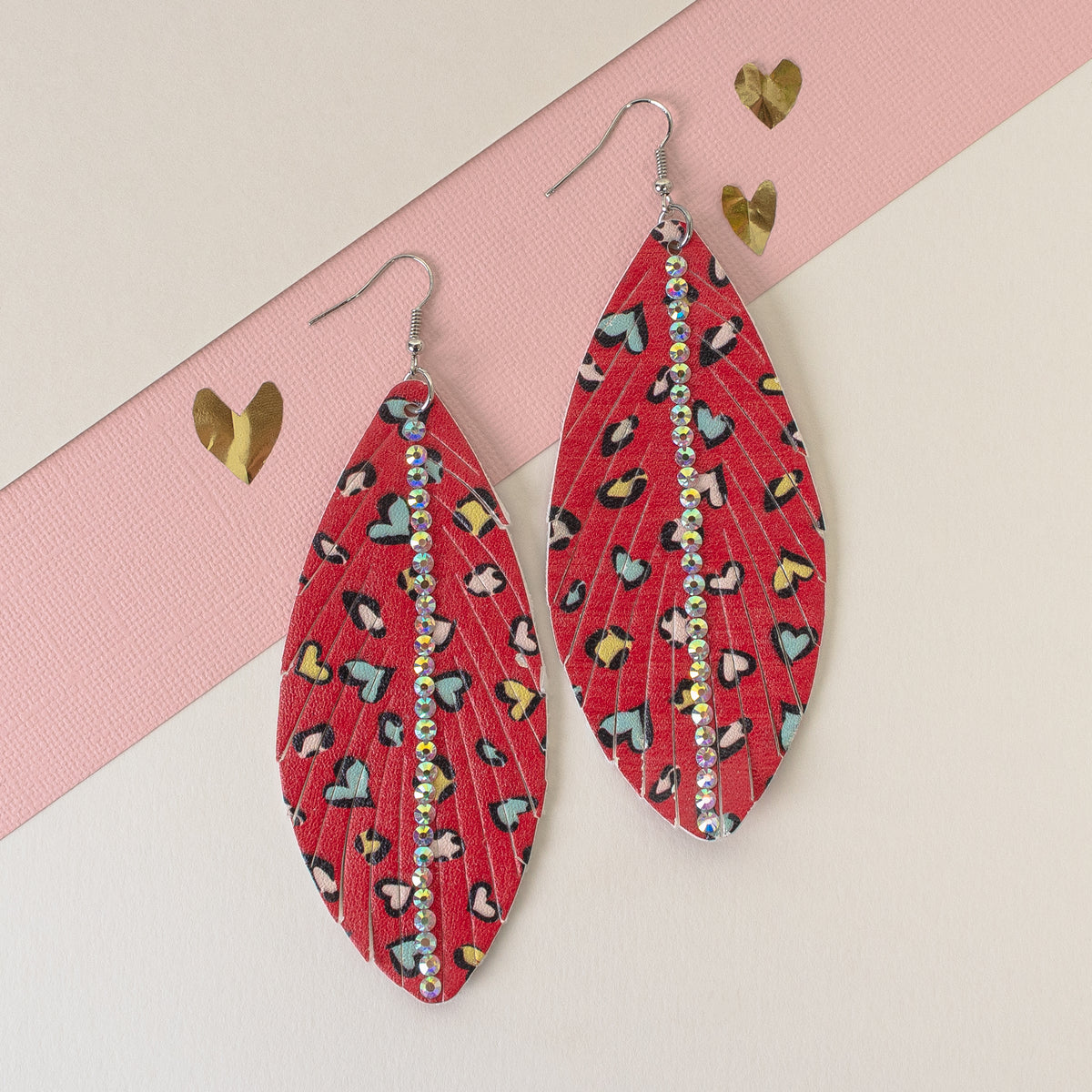 73911 - Leopard Feather Earrings - Red