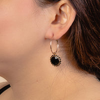Load image into Gallery viewer, 73915 - Glass Crystal Hoop Earrings - Black
