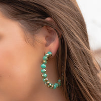 Load image into Gallery viewer, 73940-7 - Crystal Beaded Hoop Earrings - Turquoise &amp; Brown
