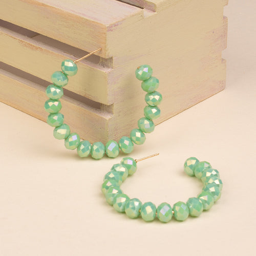 73940 -  47 Crystal Beaded Hoop Earrings - Mint Green