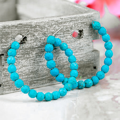 73952 - Turquoise Hoop Earrings - Fashion Jewelry Wholesale