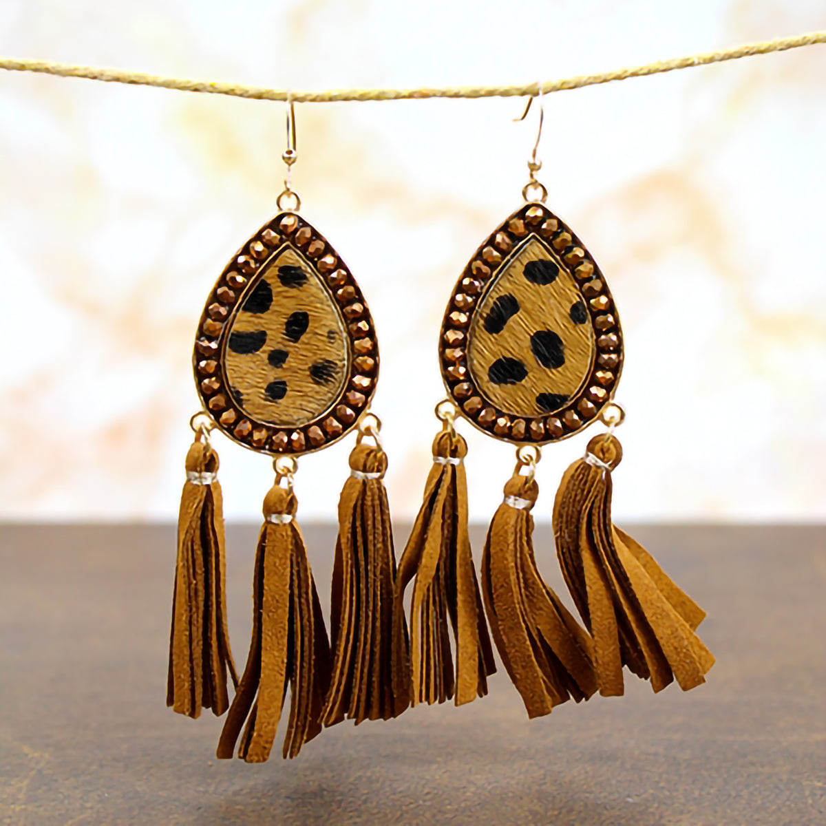 73999 - Animal Hide Tassel Earrings - Cheetah - Fashion Jewelry Wholesale