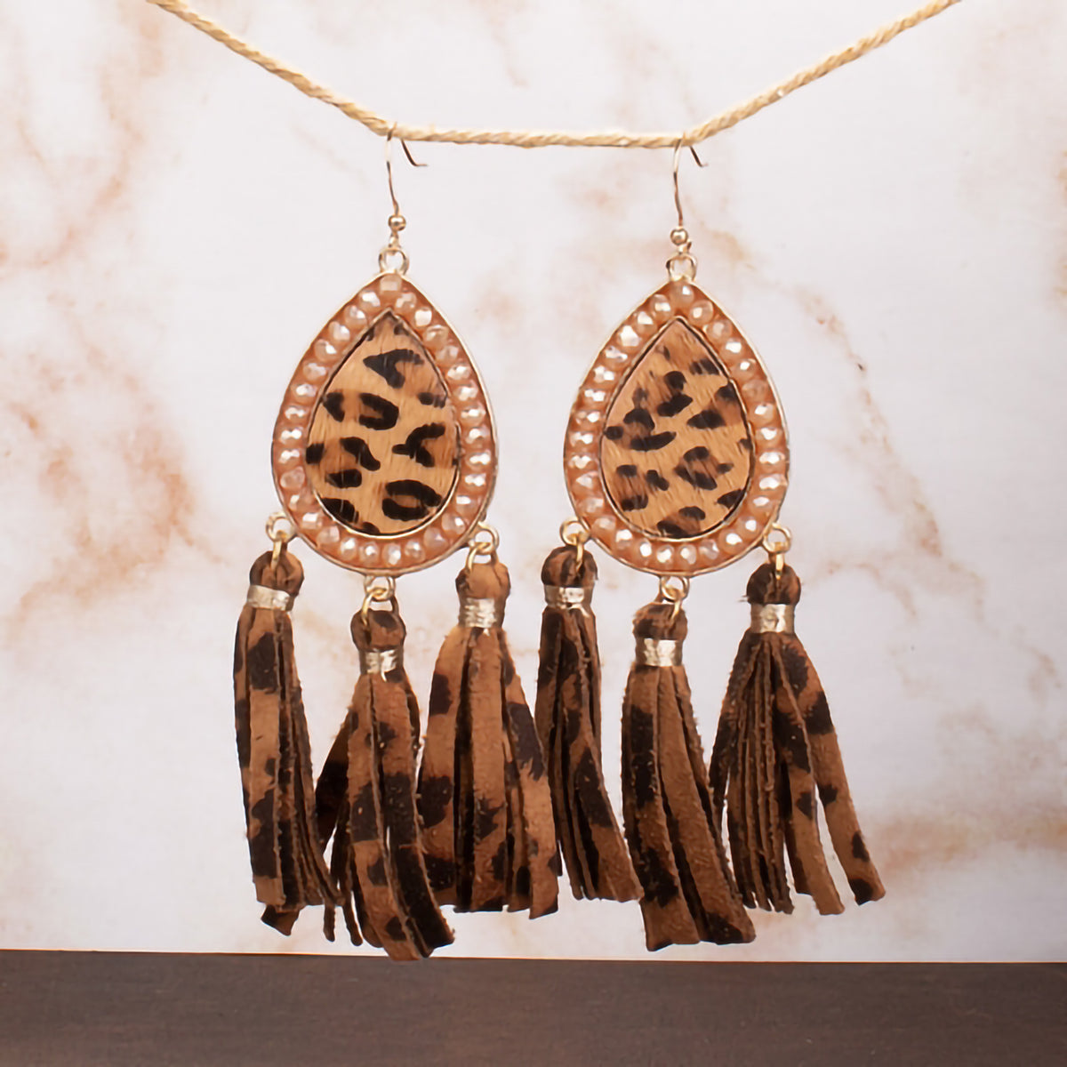 73999 - Animal Hide Tassel Earrings - Leopard - Fashion Jewelry Wholesale