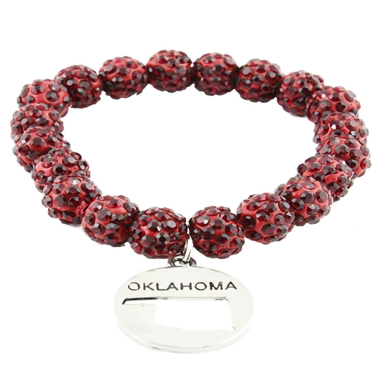 74350 - Crystal Stretch Bracelet with Oklahoma State Shape - Burgundy- Fashion Jewelry Wholesale