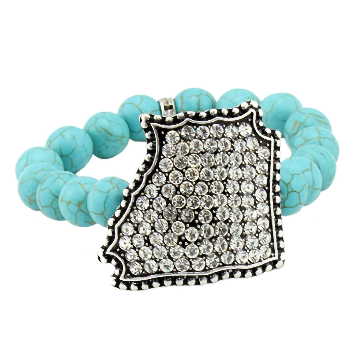 74388 - Crystal Stretch Arkansas State Map Bracelet - Turquoise - Fashion Jewelry Wholesale