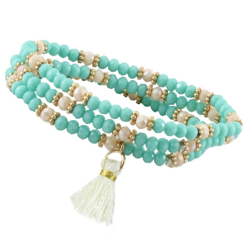 74522 - Crystal Tassel Bracelet - Turquoise Cream