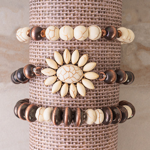 74643 - Stacked Bracelets - Ivory & Copper
