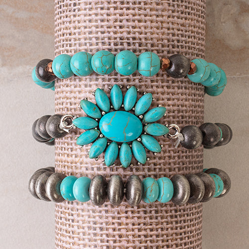 74643 - Stacked Bracelets - Turquoise & Silver - Fashion Jewelry Wholedsale