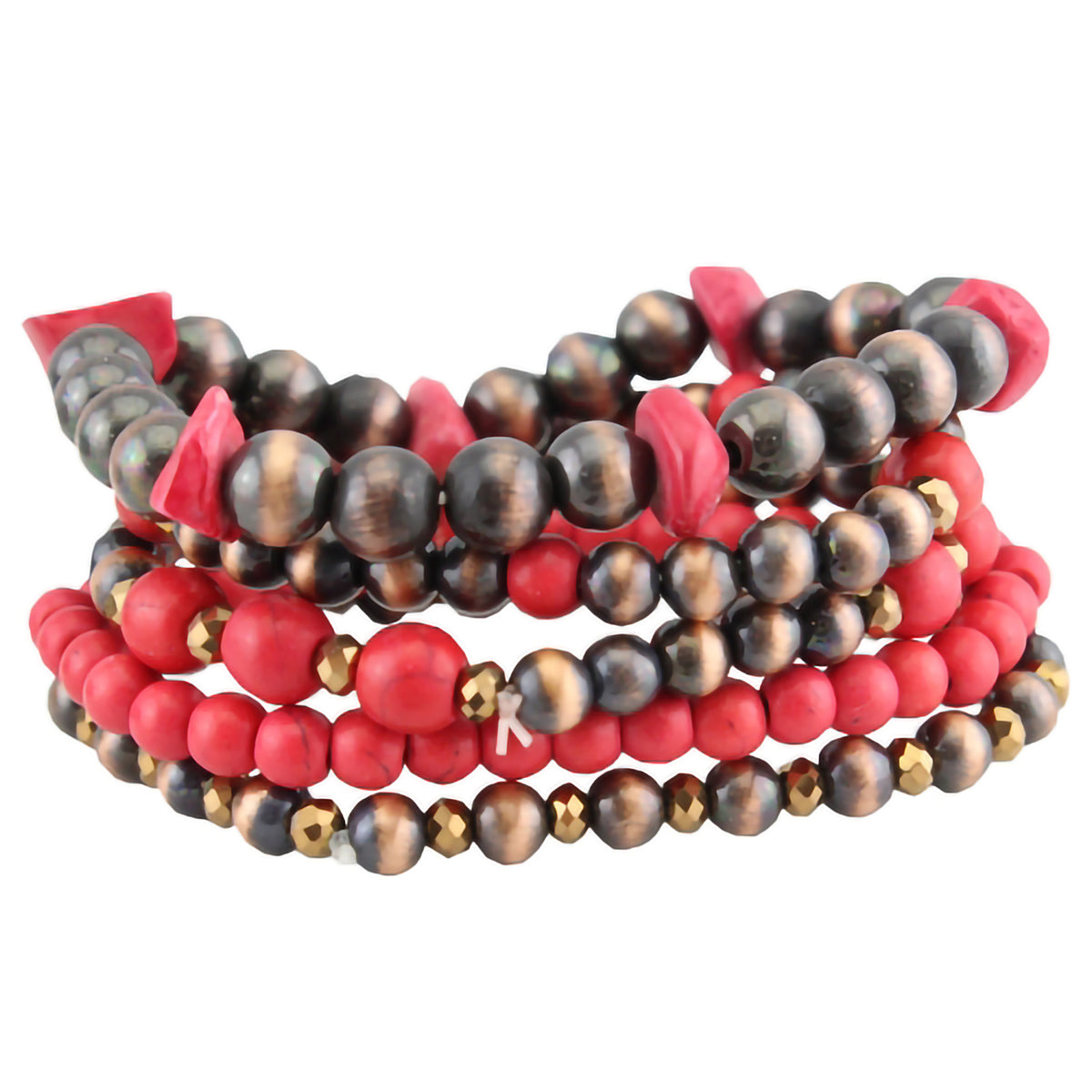 74654 - Stacked Bracelets - Red & Copper