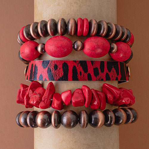 74674 - Stacked Bracelet - Red & Copper