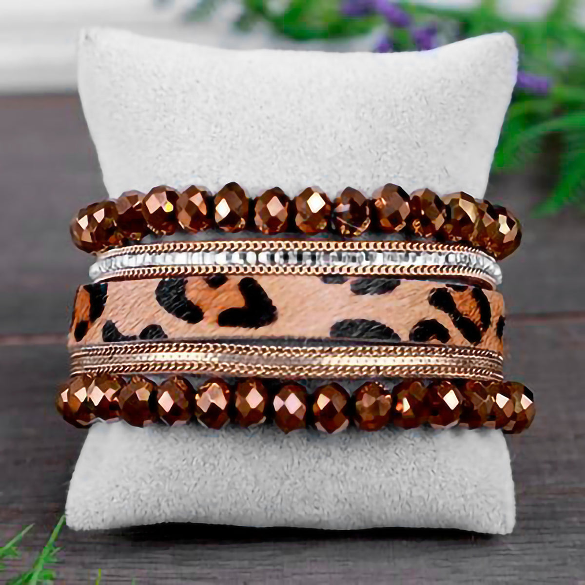 74699 - Animal Hide Stacked Bracelets - Bronze
