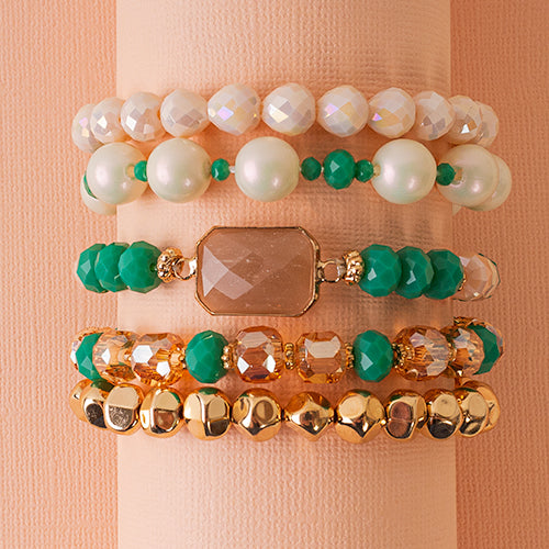 74731 - Crystal Beaded Stacked Bracelet - Turquoise