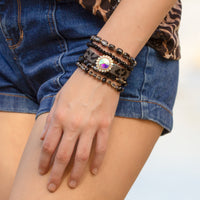 Load image into Gallery viewer, 74738 - Leopard and Crystal Beaded Stacked Bracelets - Black

