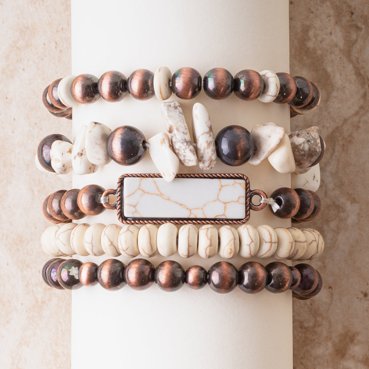 74739 - Turquoise Stacked Bracelets - Ivory and Copper