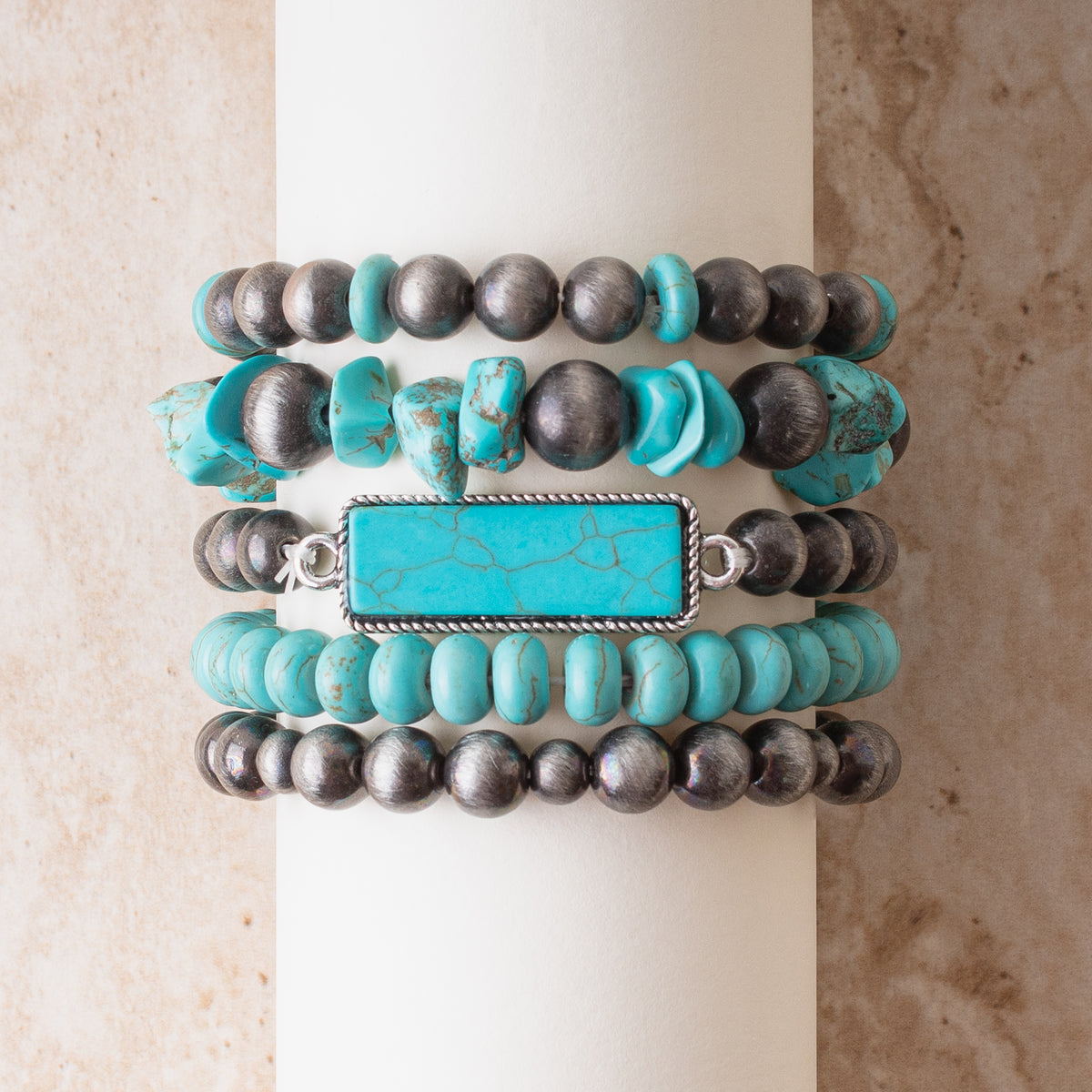 74739 - Turquoise Stacked Bracelets - Turquoise and Silver