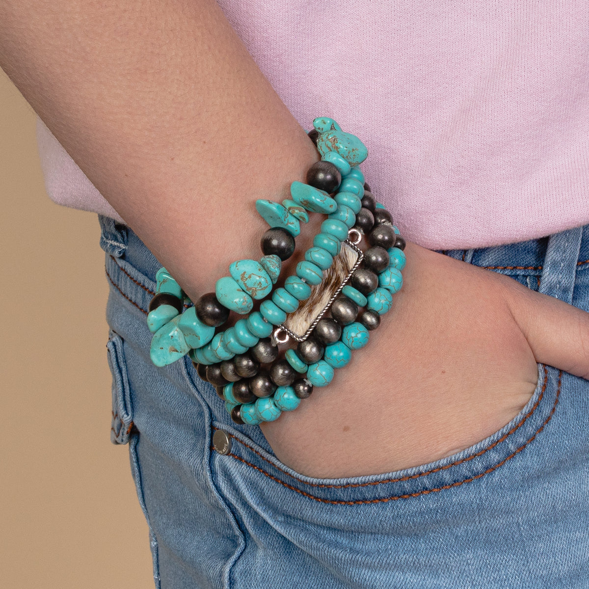 74740 - Turquoise Stacked Bracelets - Turquoise & Silver
