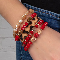 Load image into Gallery viewer, 74744 - Animal Print Crystal Beaded Stacked Bracelets - Red
