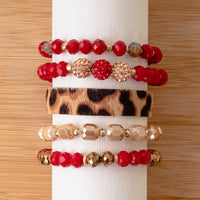 Load image into Gallery viewer, 74744 - Animal Print Crystal Beaded Stacked Bracelets - Red
