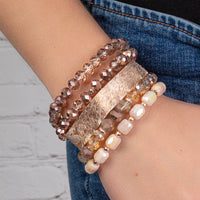 Load image into Gallery viewer, 74744 - Animal Print Crystal Beaded Stacked Bracelets - Rose Gold
