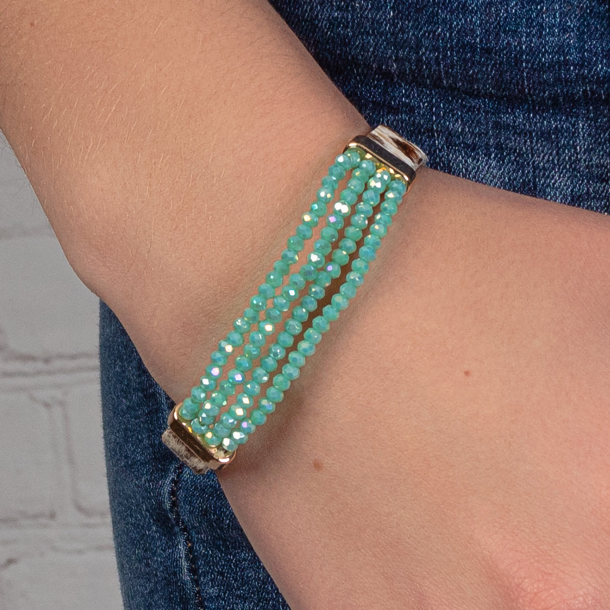 74747 - Crystal Beaded Cuff Bracelet - Turquoise