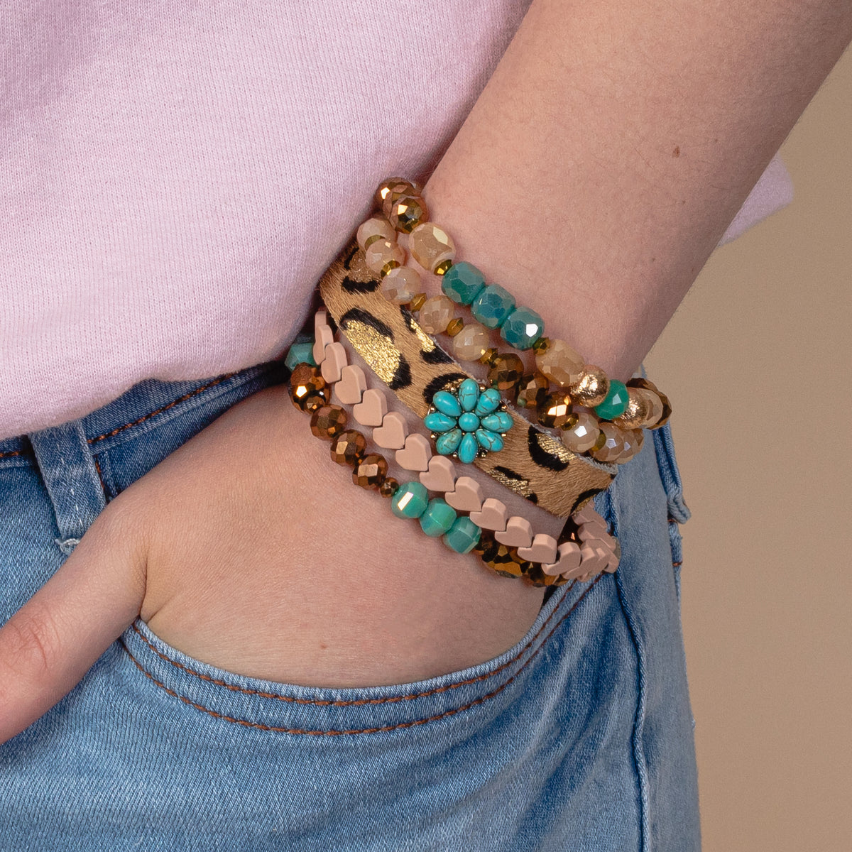 74749 - Animal Print Stacked Bracelets - Turquoise