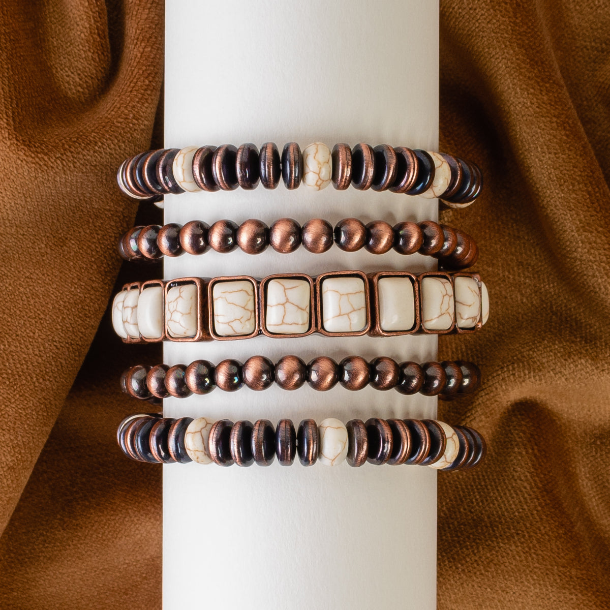 74756 - Turquoise Stacked Bracelets - Ivory & Copper