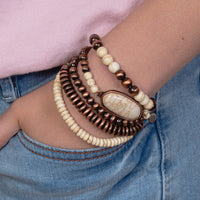 Load image into Gallery viewer, 74757 - Turquoise Stacked Bracelets - Ivory &amp; Copper
