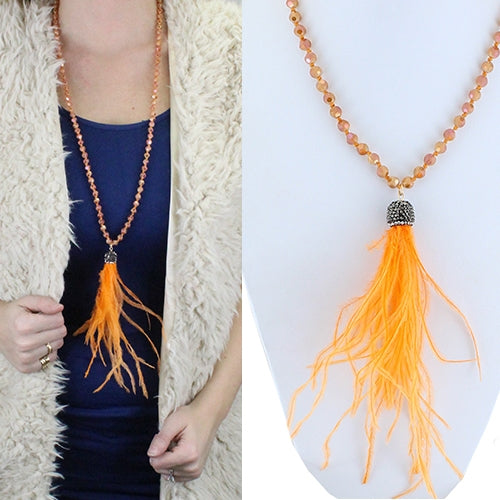 71983 - Beaded Chain With Feather Tassel - Fashion Jewelry Wholesale