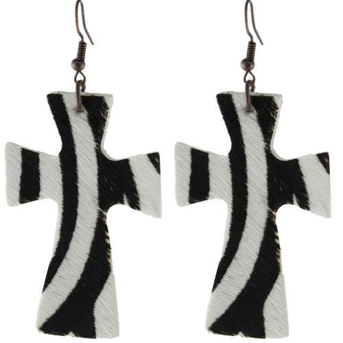 73422 - Cross Leather Earrings - Zebra