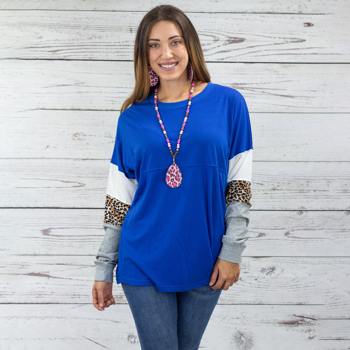 90400 - Leopard Sleeve Spirit Jersey Top