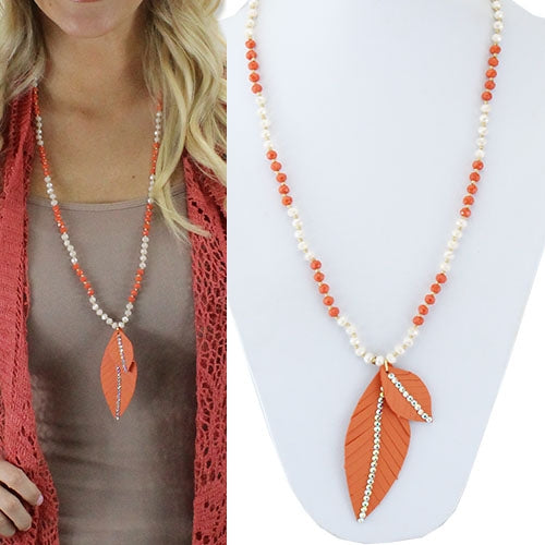 72125 - Crystal Feather Leather Necklace