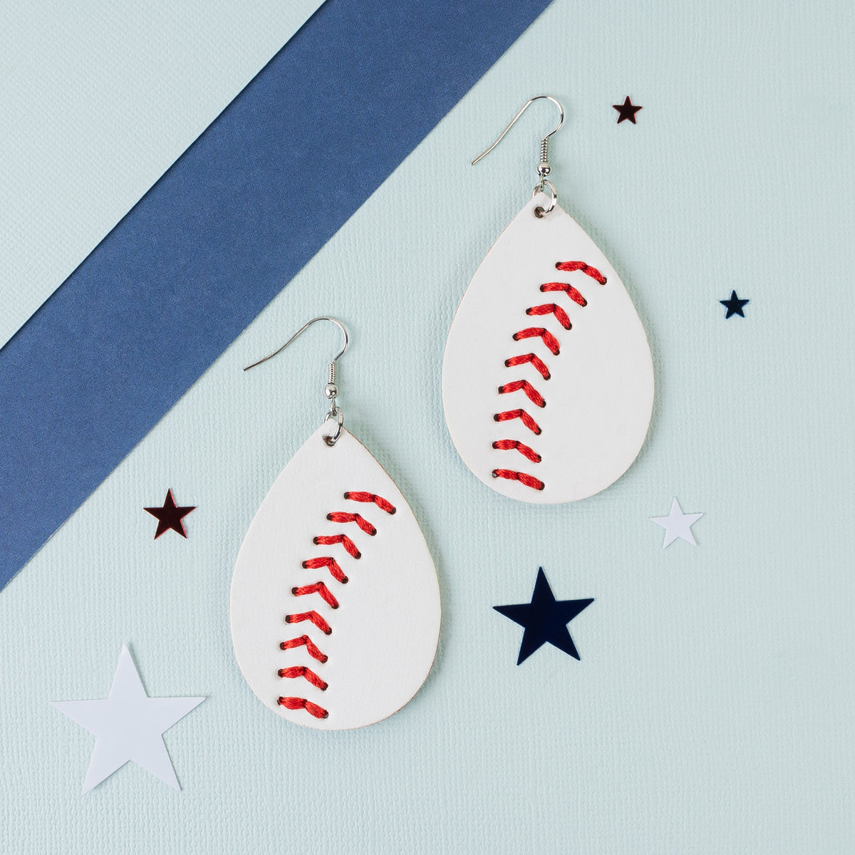 93001 - Baseball Leather Earrings - White & Red - Fashion Jewelry Wholesale