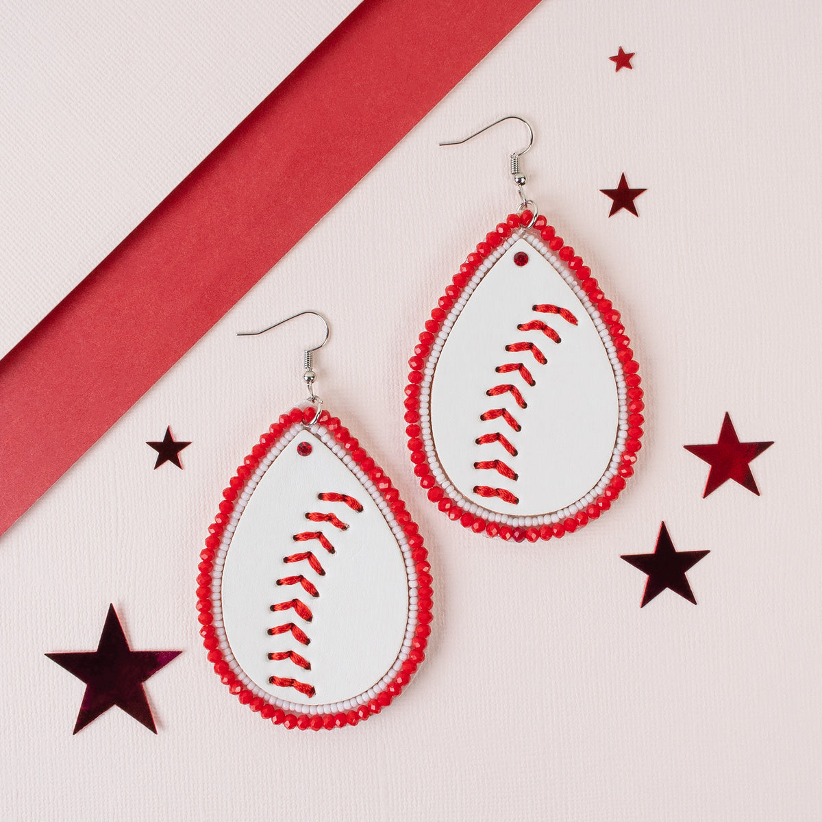 93003 - Baseball Earrings - Red & White