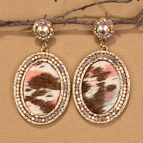 93005 - Animal Hide Earrings - Pink Brown