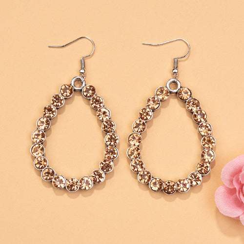 93007 - Rhinestone Beaded Hoop Earrings - Rose Gold
