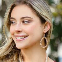 Load image into Gallery viewer, 93007 - Rhinestone Beaded Hoop Earrings - Rose Gold
