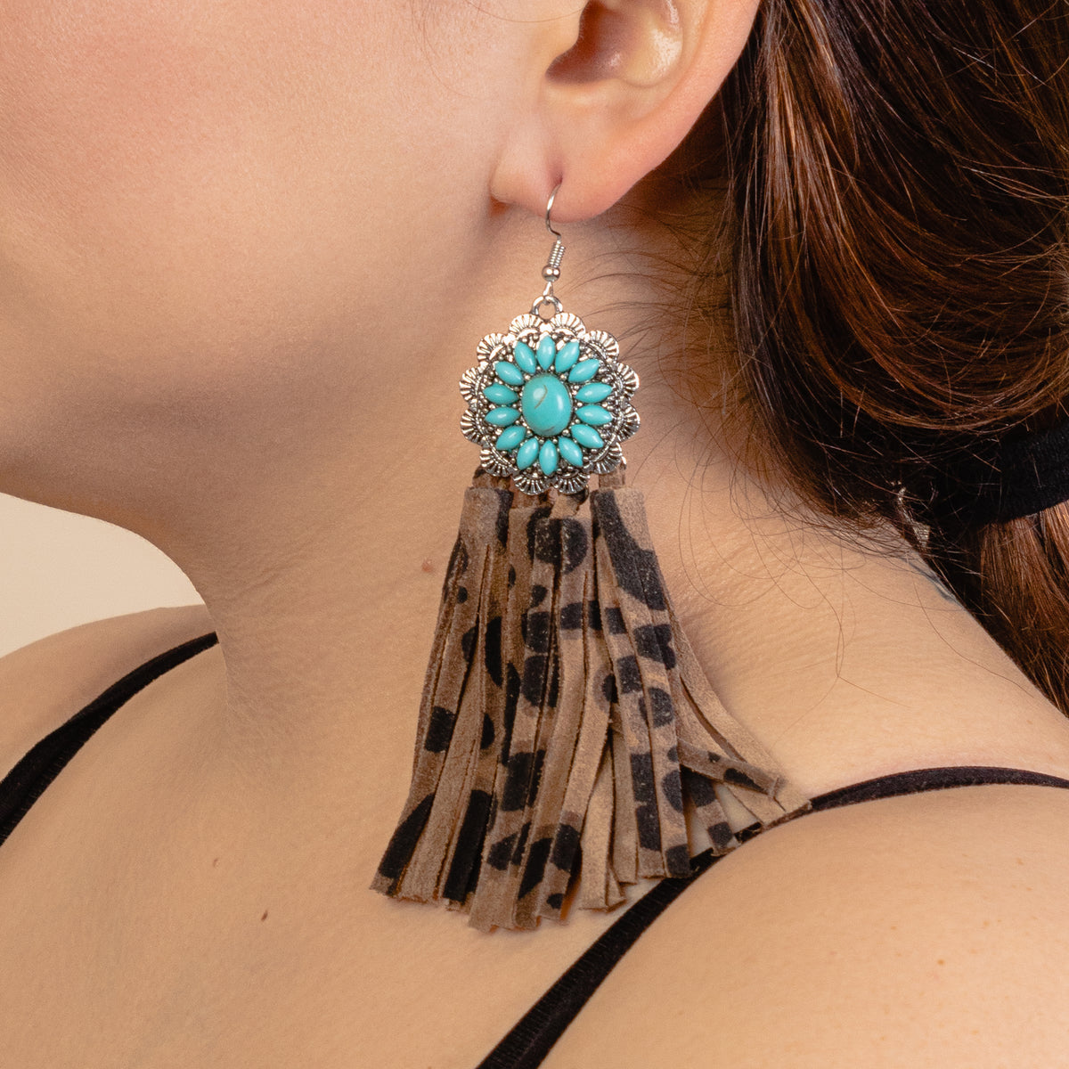 93010 - Squash Blossom Tassel Earrings - Leopard