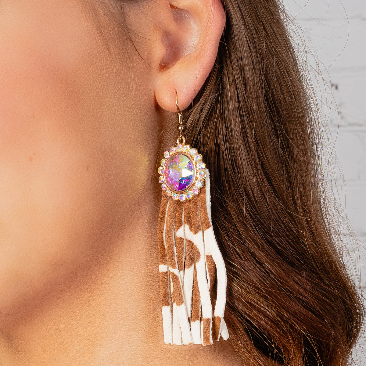 93020 - Rhinestone Tassel Earrings - Brown